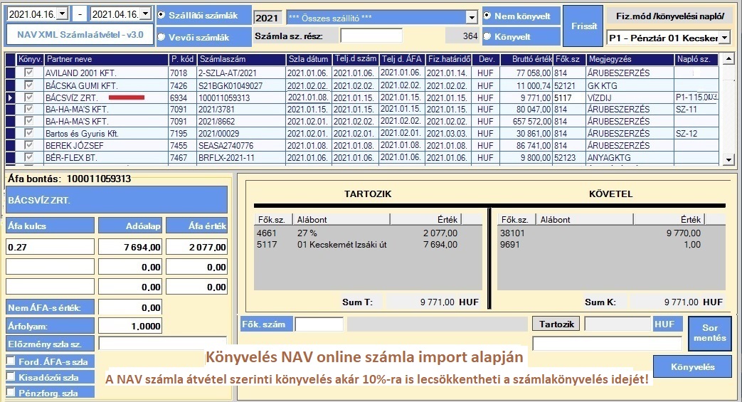 Könyvelés NAV online számla import alapján