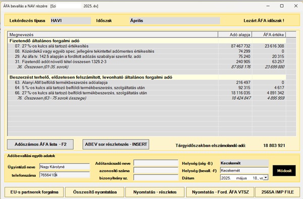 Könyvelő program - ÁFA lekérdezés