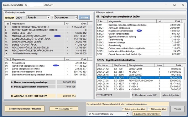 Könyvelő program - Eredménykimutatás
