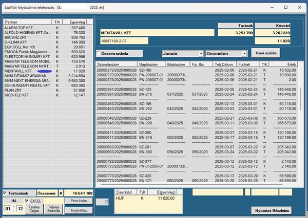Könyvelő program - Szállítói folyószámla